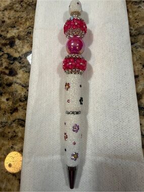 Handcrafted Pink Beaded Decorative Pen - Stylish Home Accent